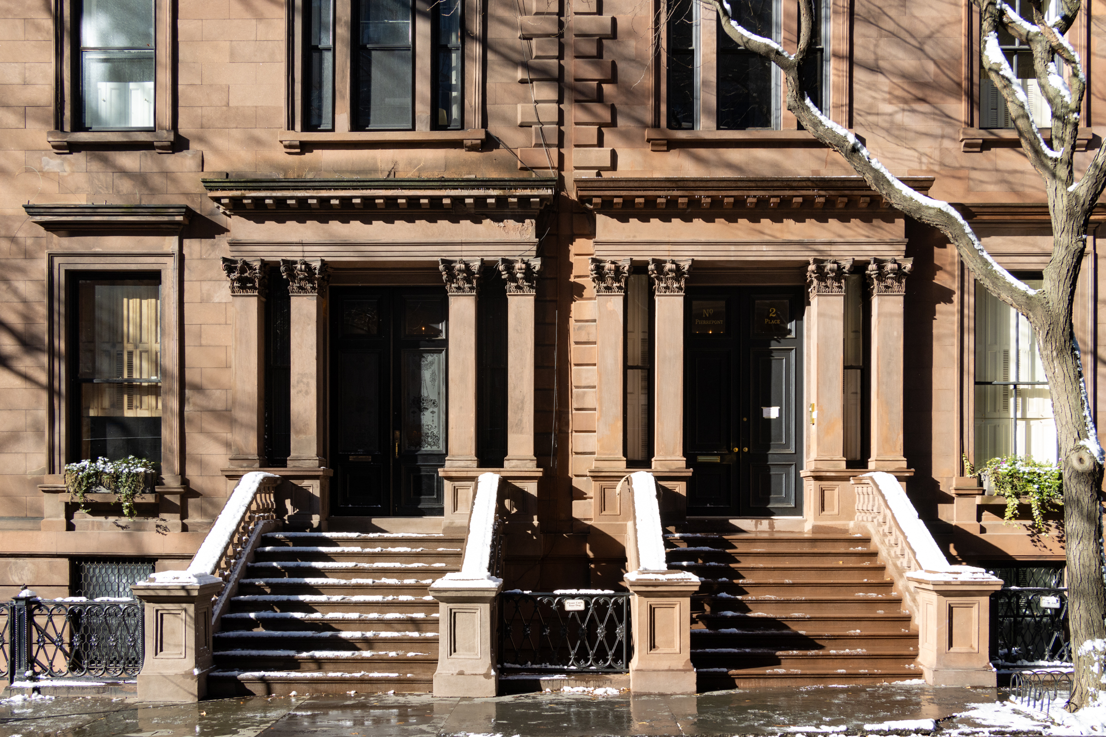 brooklyn - brownstone stoops with snow