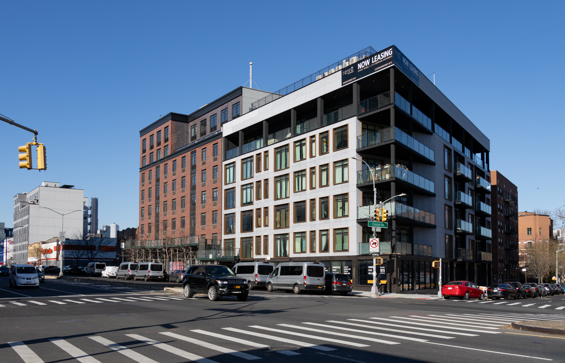 newer residential buildings on atlantic avenue at the corner of classon