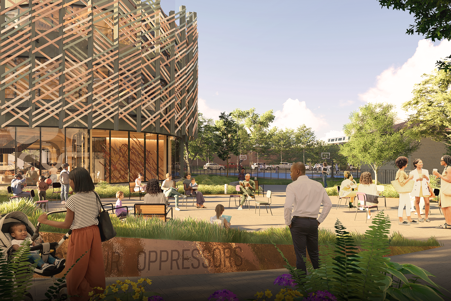 rendering showing exterior seating
