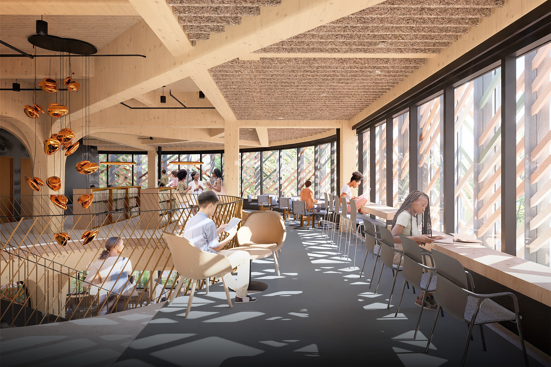 rendering of seating area by windows