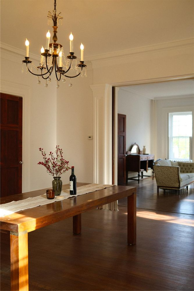dining room with white walls