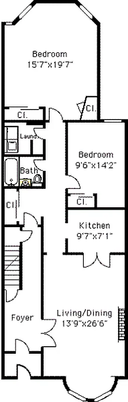 floorplan showing largest bedroom at rear of apartment
