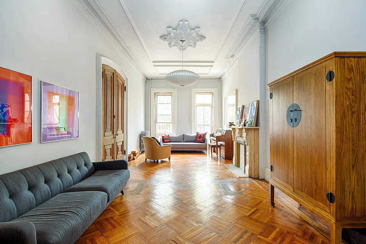 bed - stuy parlor with mantel, ceiling medallion