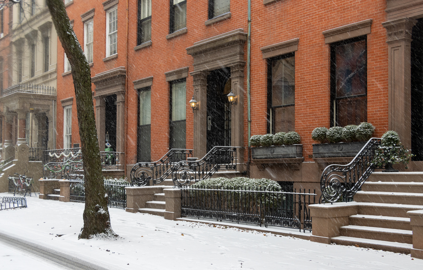 brooklyn - a snowy view of stoops in brooklyn heights