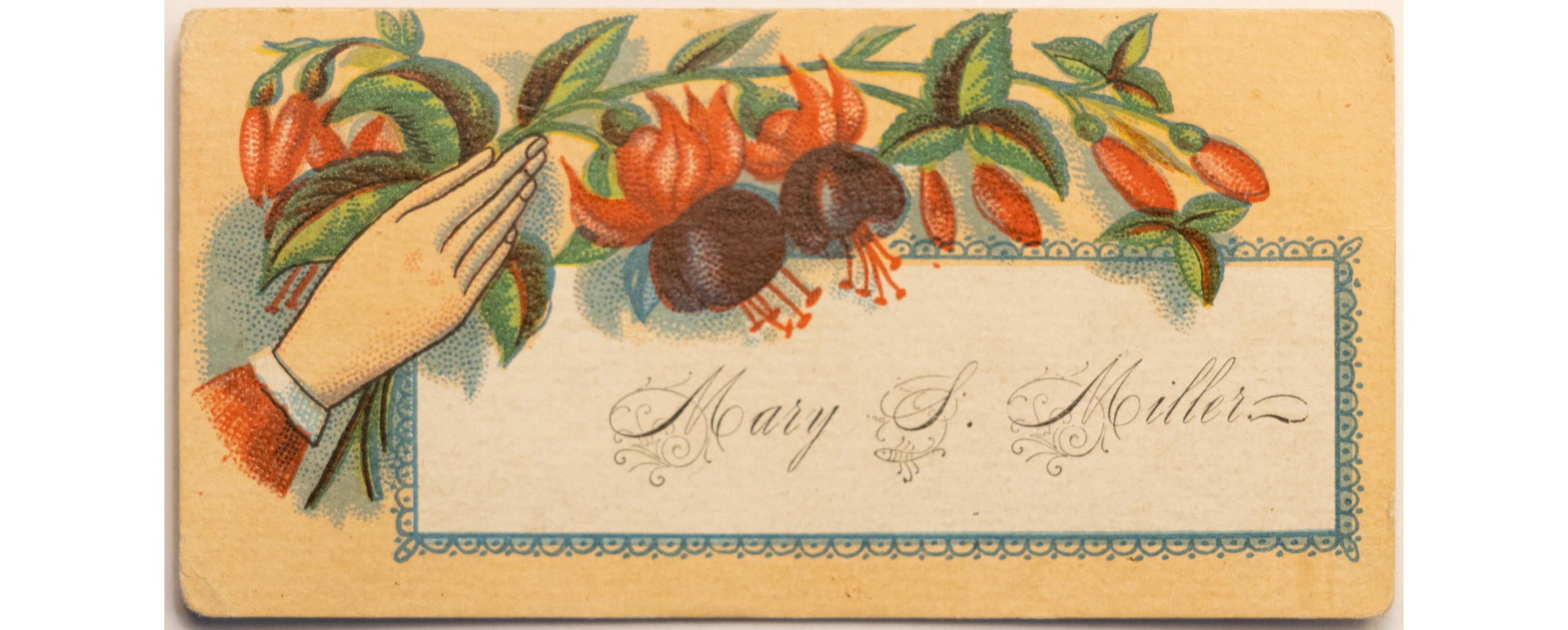 a calling card decorated with flowers