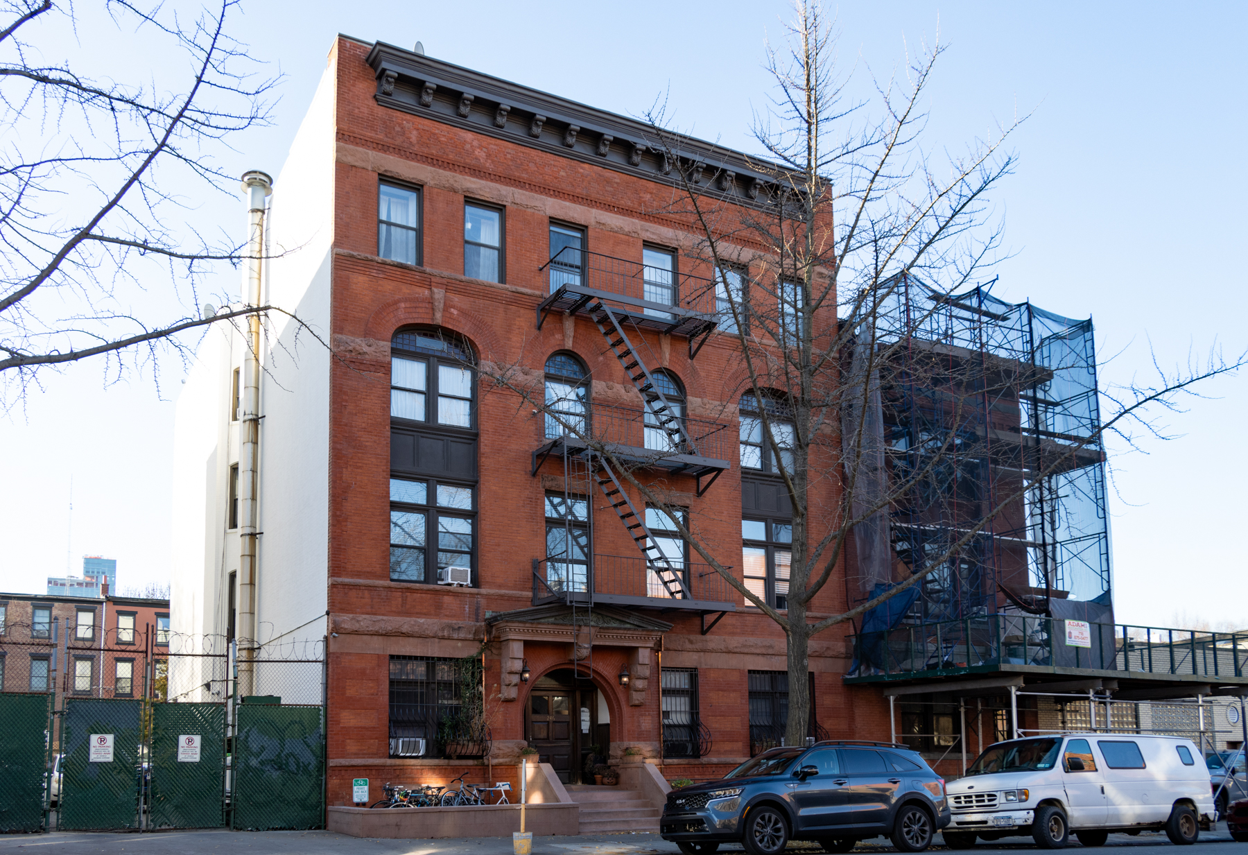 brick building with brownstone details