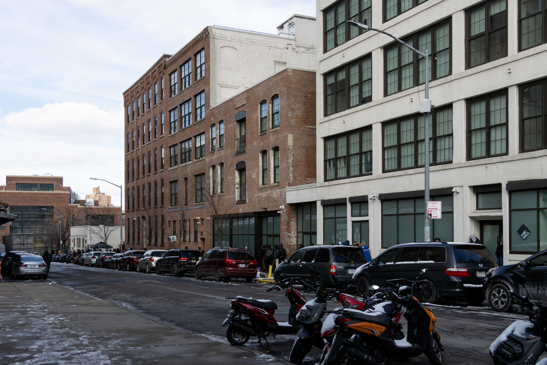 view on hall street of brick buildings