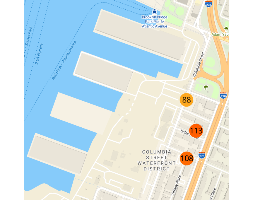 map showing the area and the numbers for the air quaility monitor levels