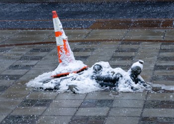 brooklyn - an alligator sculpture in downtown brooklyn covered with snow