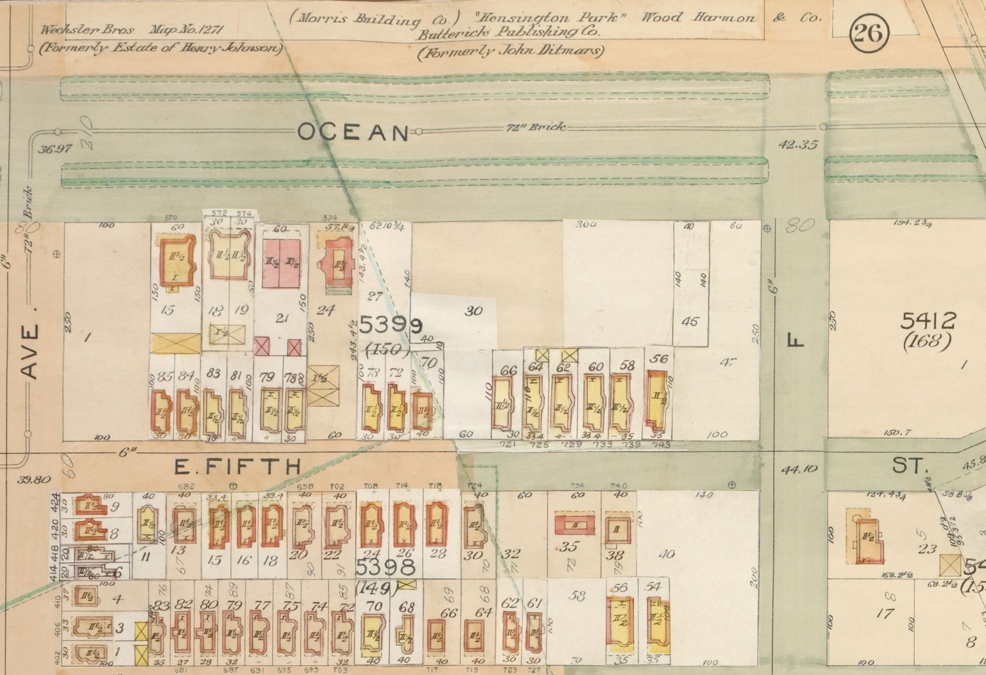 map showing ocean avenue and a note indicating kensington park