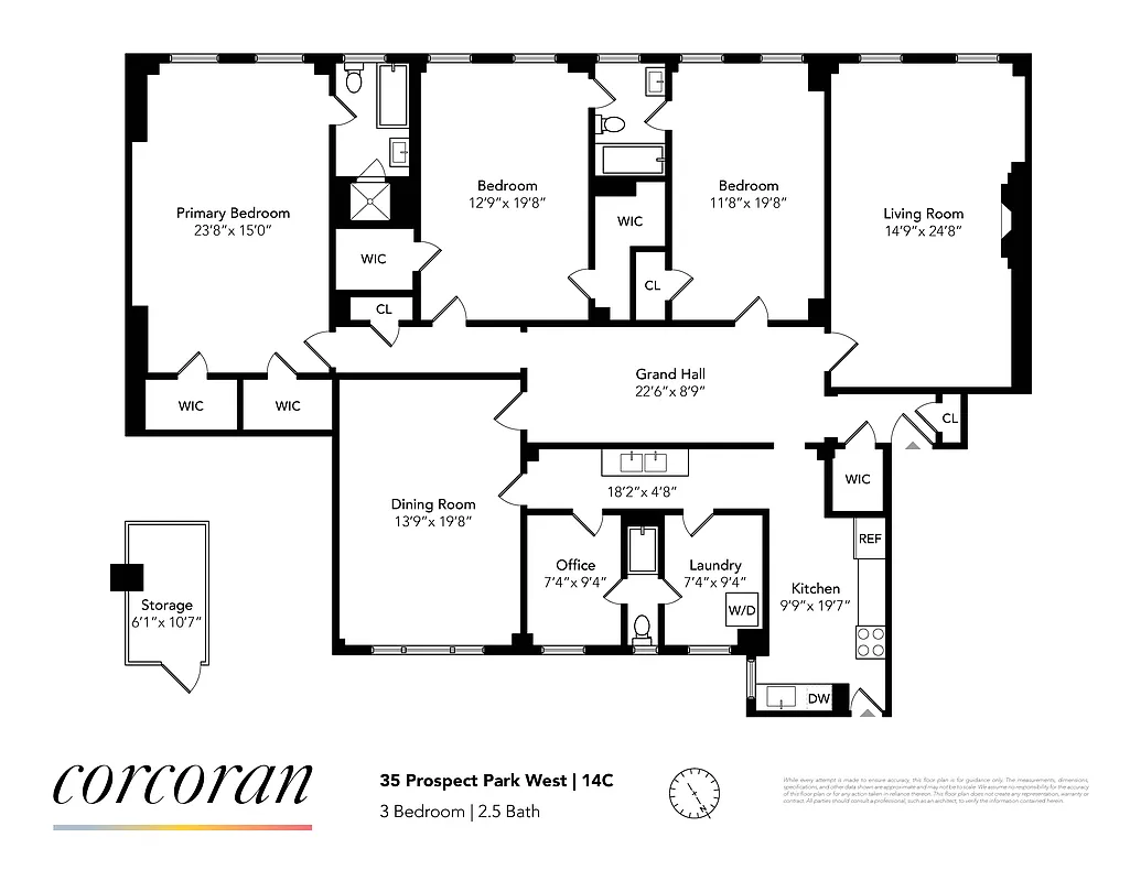 floorplan showing three bedrooms one with an ensuite bath and the others with jack and jill