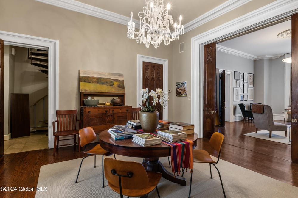 dining room with pocket doors