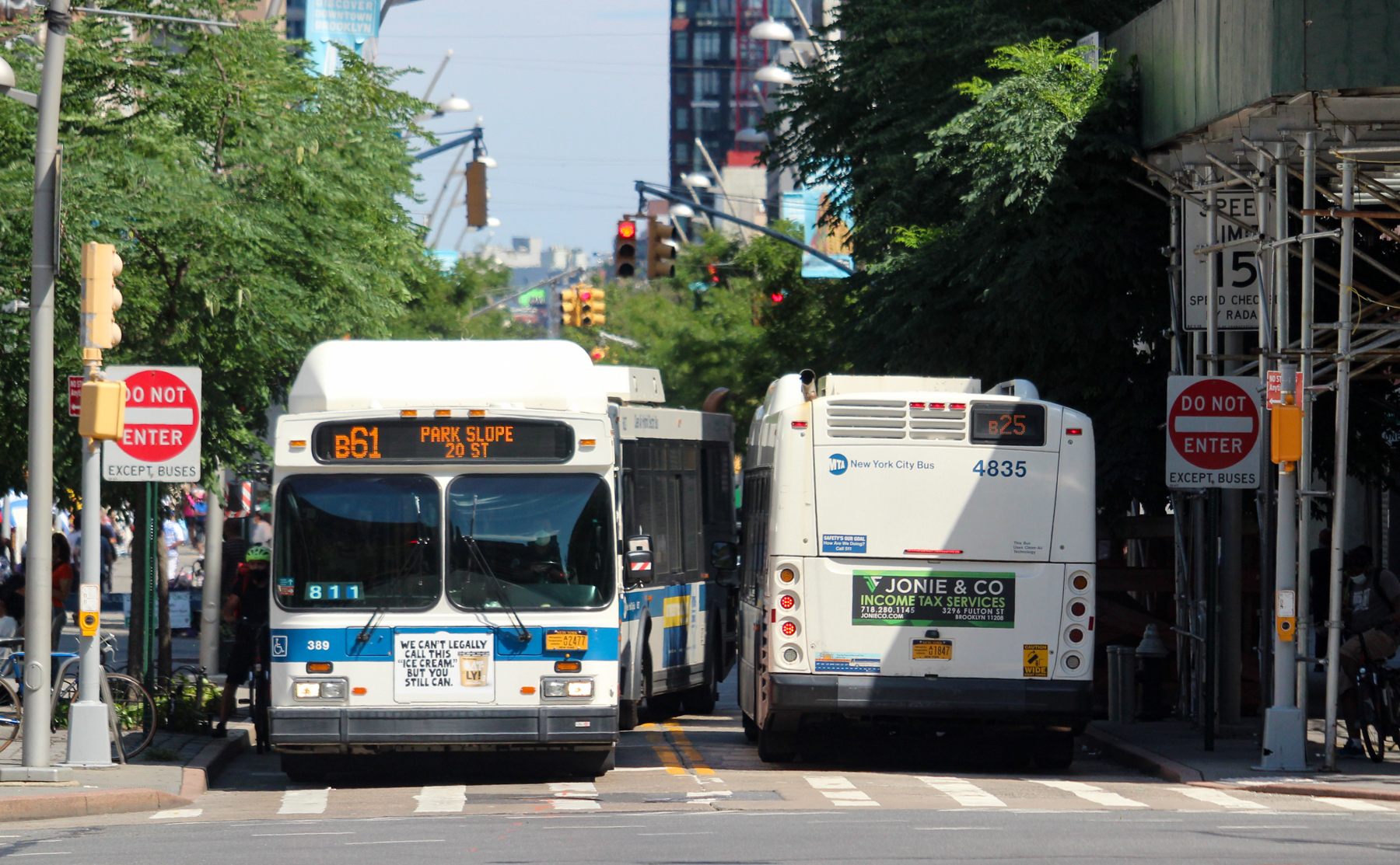 two buses in downtown brooklyn