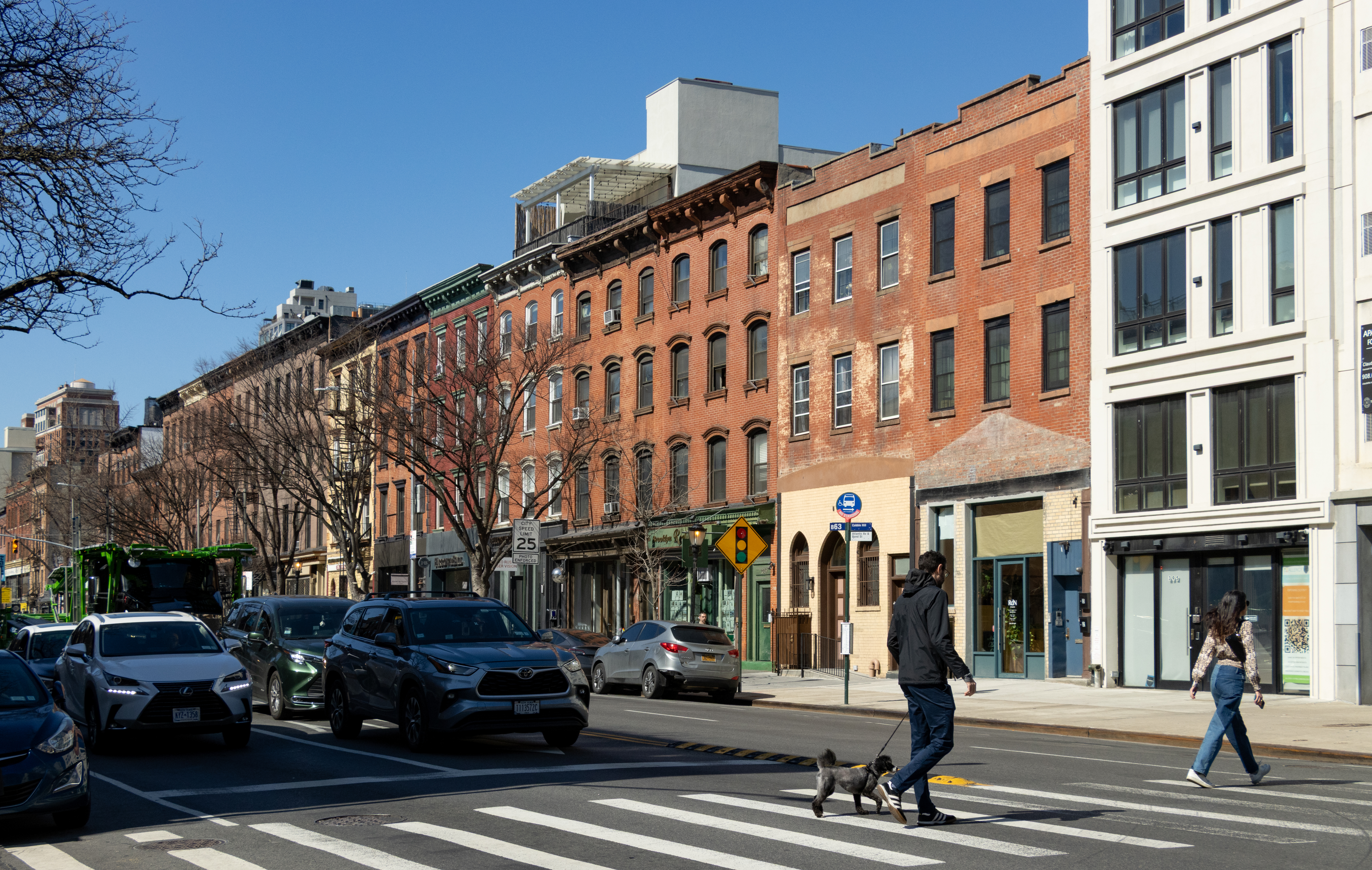 brooklyn - view on Atlantic Avenue with pedestrians crossing the street