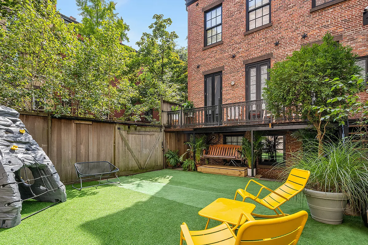 yard with fake lawn, room for seating