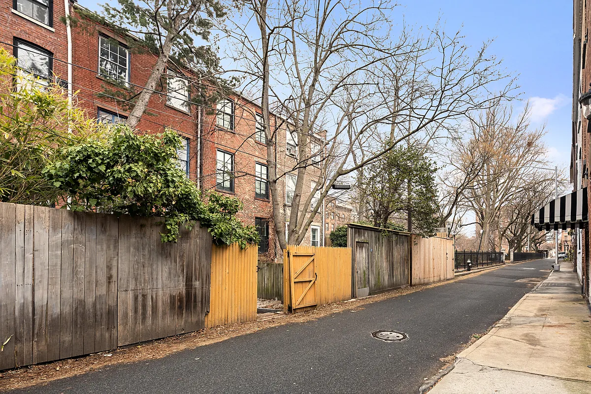 view along verandah place and the red brick rear facade