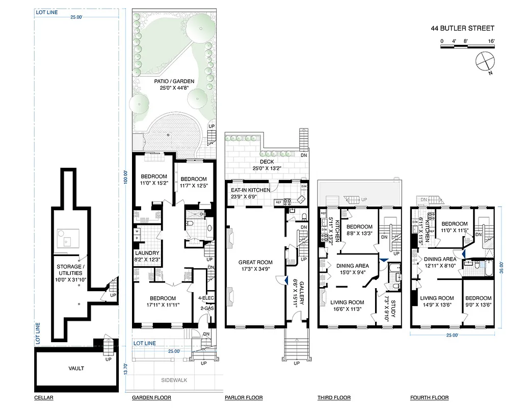 floor plan showing vault and four floors of living space