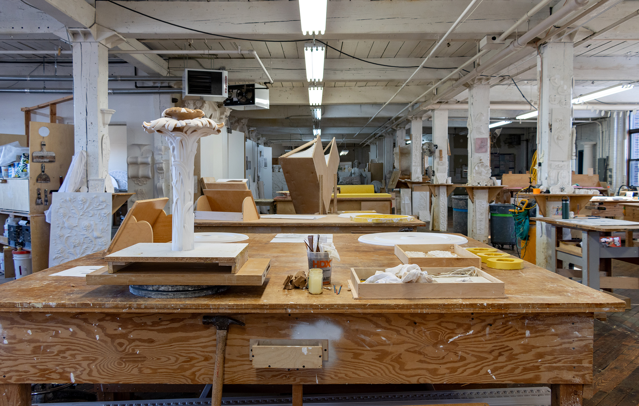 An in-progress lamp restoration for the design firm Dorothy Draper & Company