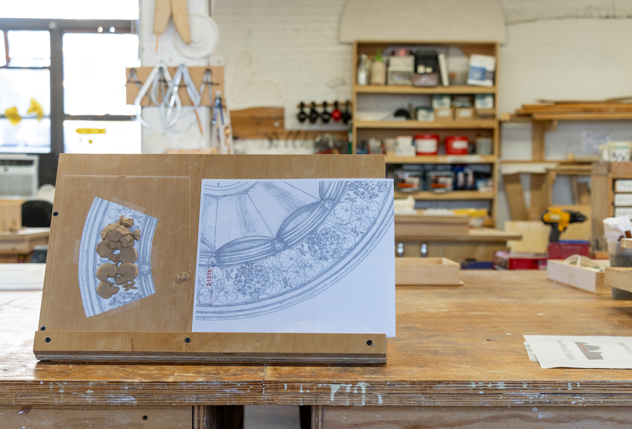 A floral band being developed for ceiling medallion