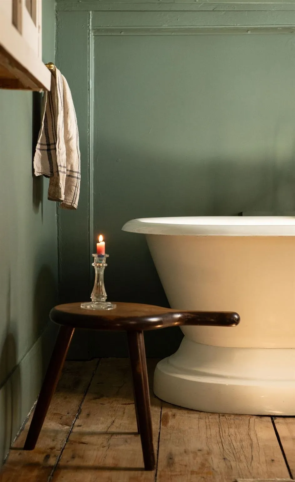bathroom with wood floor, green walls