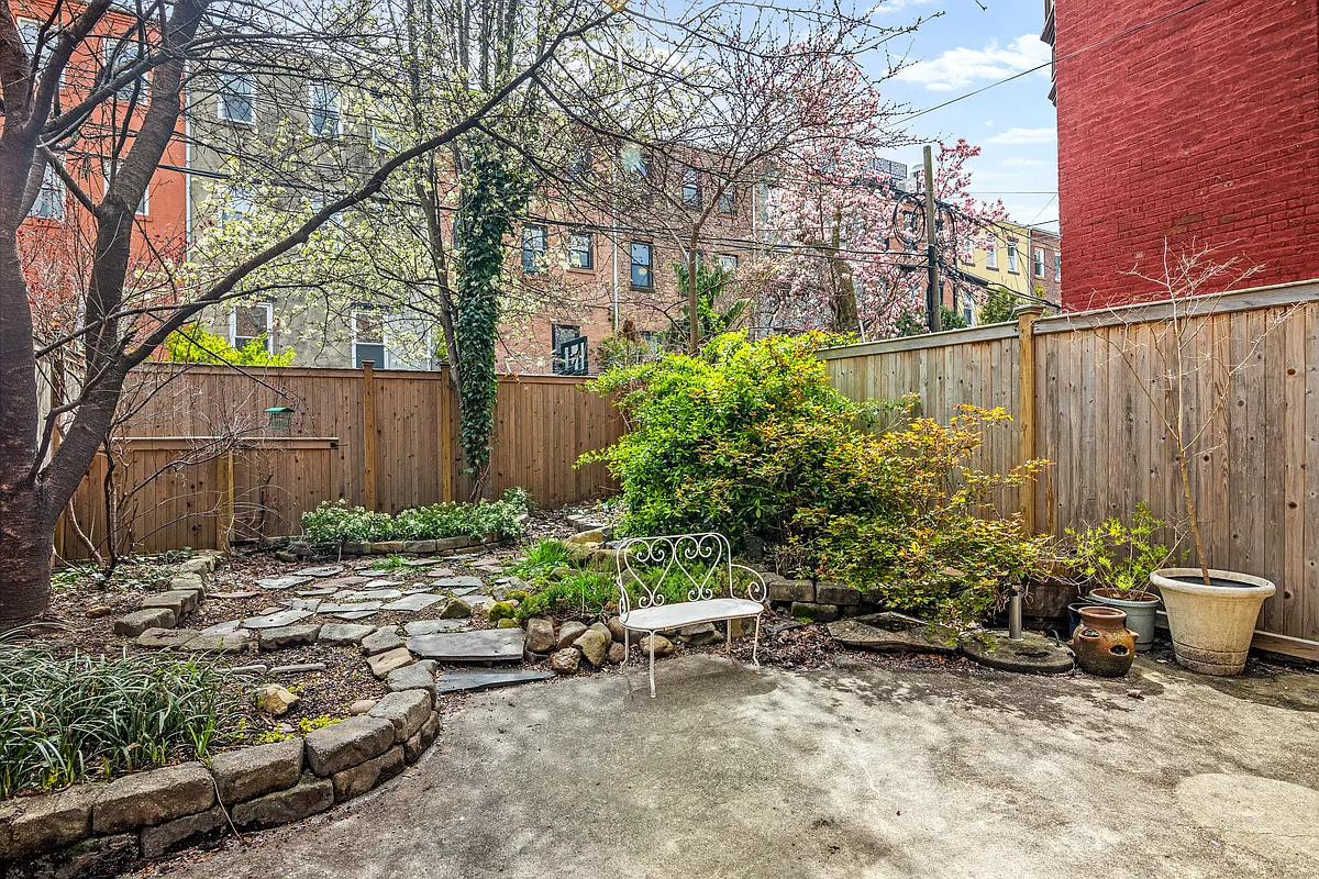 rear yard with raised planting beds