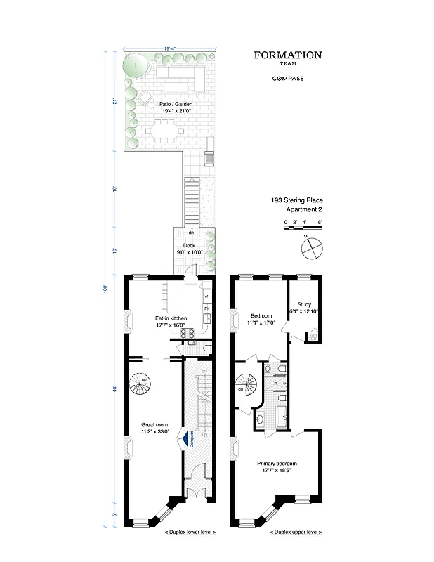 floorplan showing duplex with kitchen on garden level