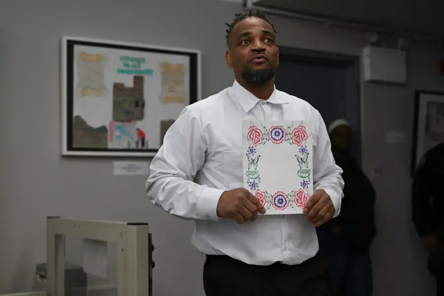 Croskey shared his love of Line Art with DOC and Parks staff during the April 11 grand opening, bringing with him several other pieces he has created during his incarceration