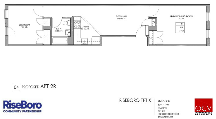 floor plan with bedroom at one end and living room at the other