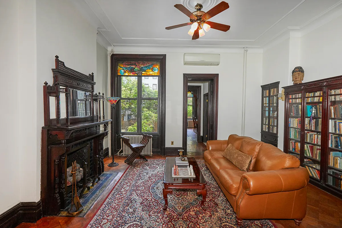 rear parlor with built-ins, mantel