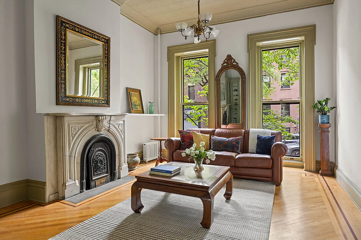 parlor with a marble mantel