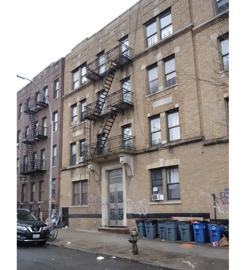 brick building with a fire escape