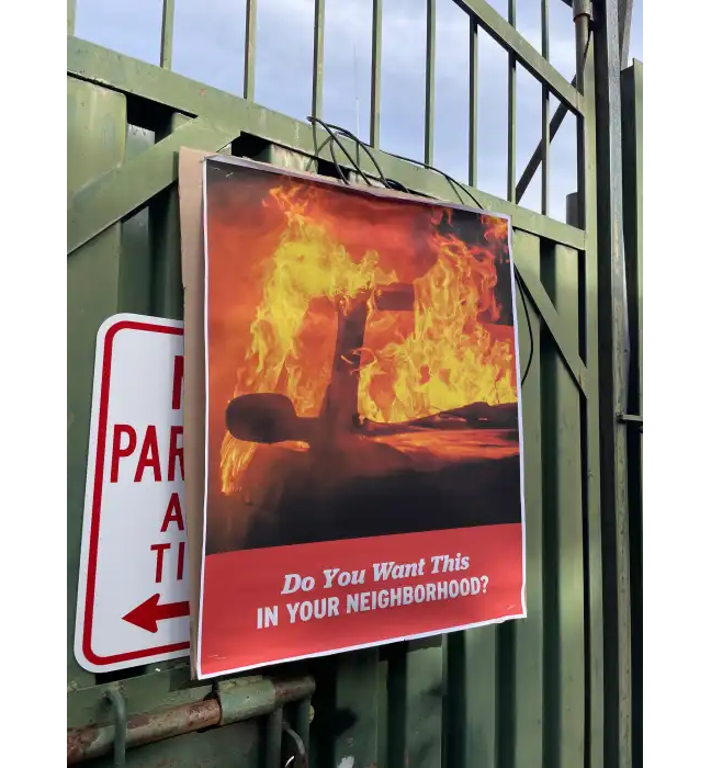 A protest poster placed on the proposed battery storage site in Gravesend.