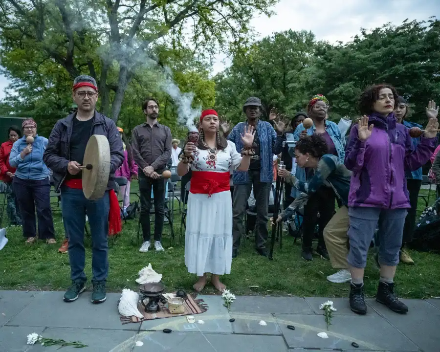 A ceremonial circle at Green-Wood Cemetery invites mourners to honor the names and lives of those lost to COVID-19.