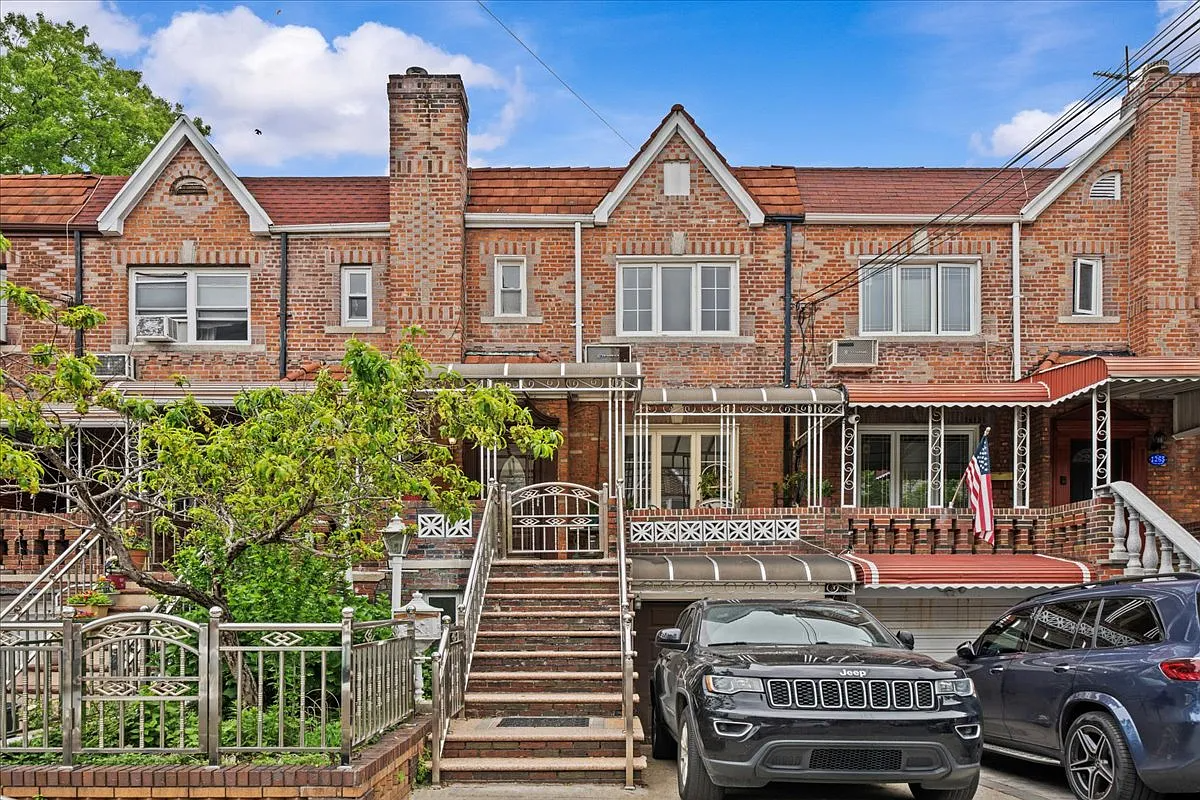brick rowhouses with garages
