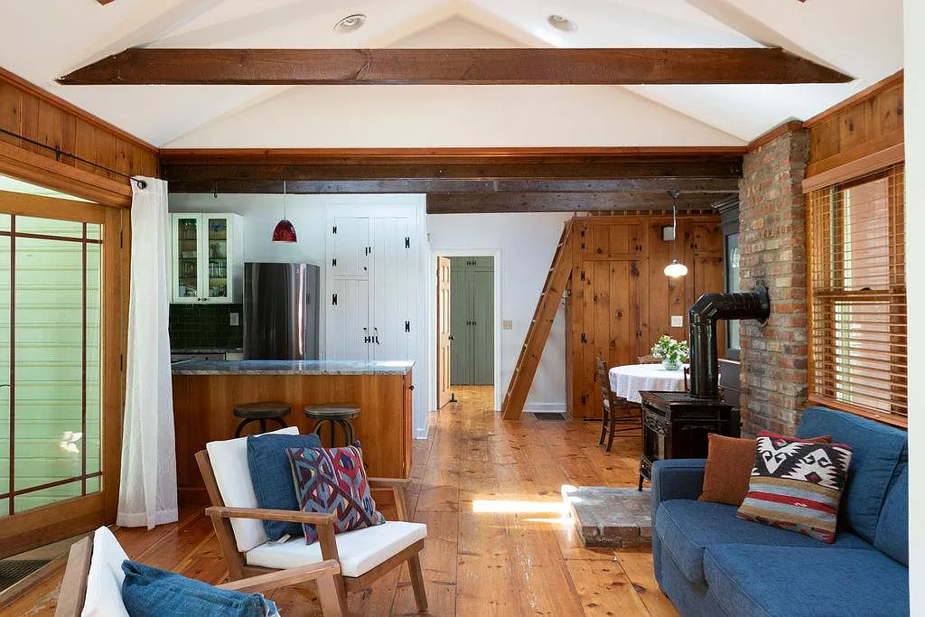 living room with open plan kitchen
