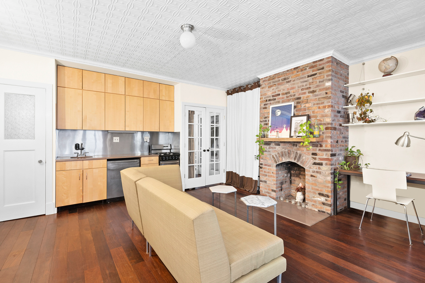living room with petite kitchen