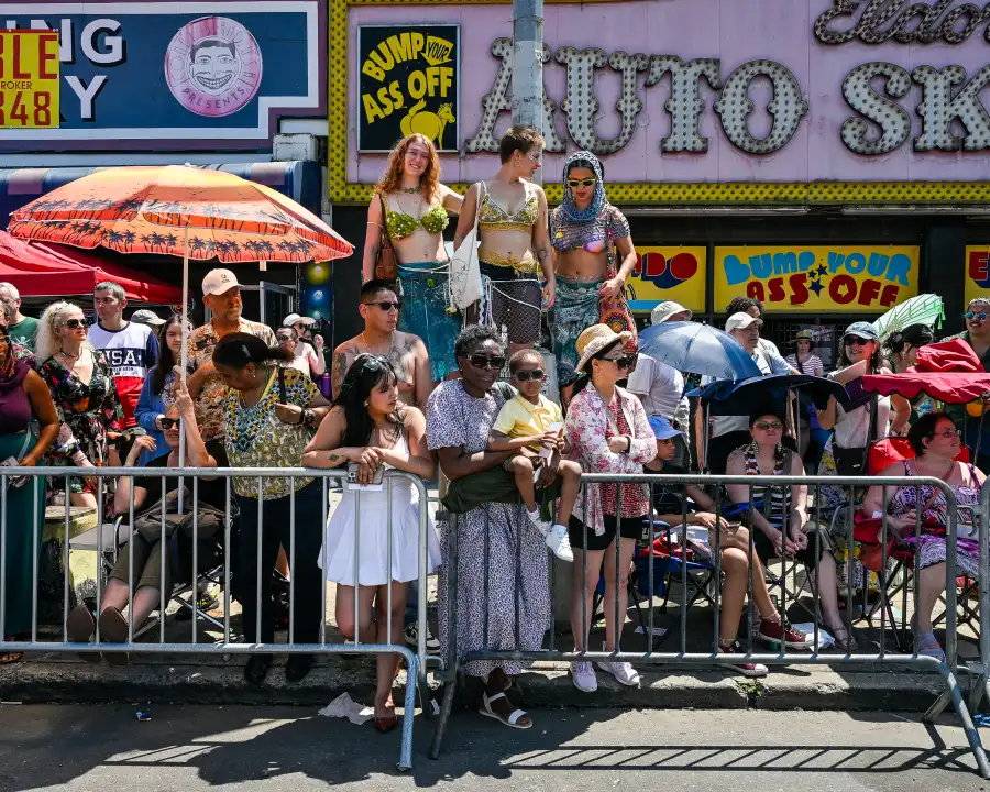 crowd looks onto the parade