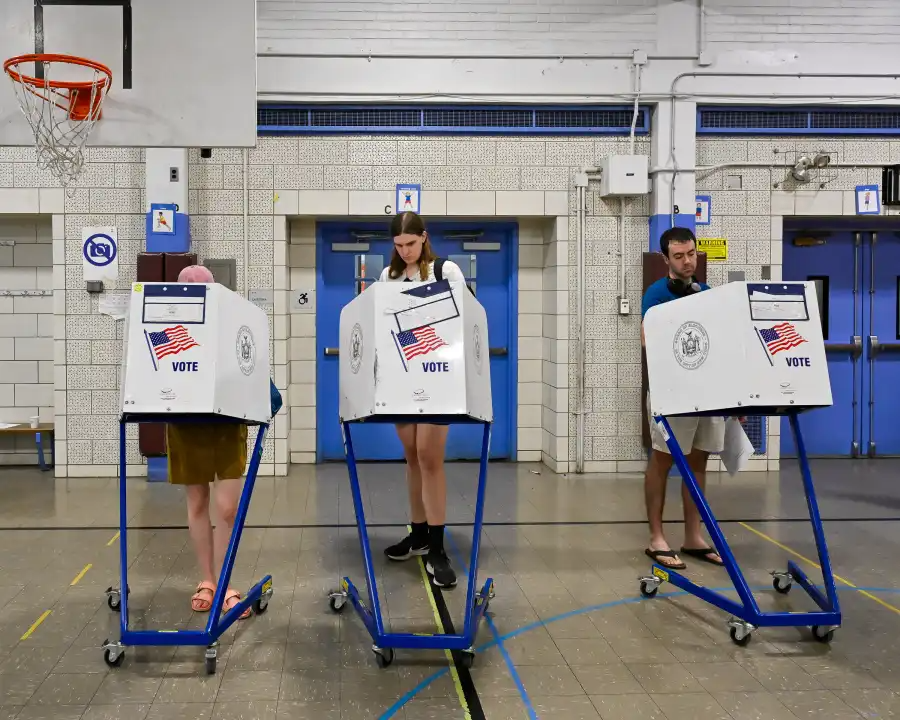 Voters at P.S. 321 cast their ballots in the New York City primary election.