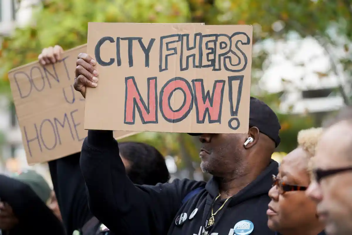 New Yorkers rallied on Oct. 1, 2024, as the City Council and Legal Aid Society appealed a court ruling that blocked efforts to expand CityFHEPS housing voucher eligibility.