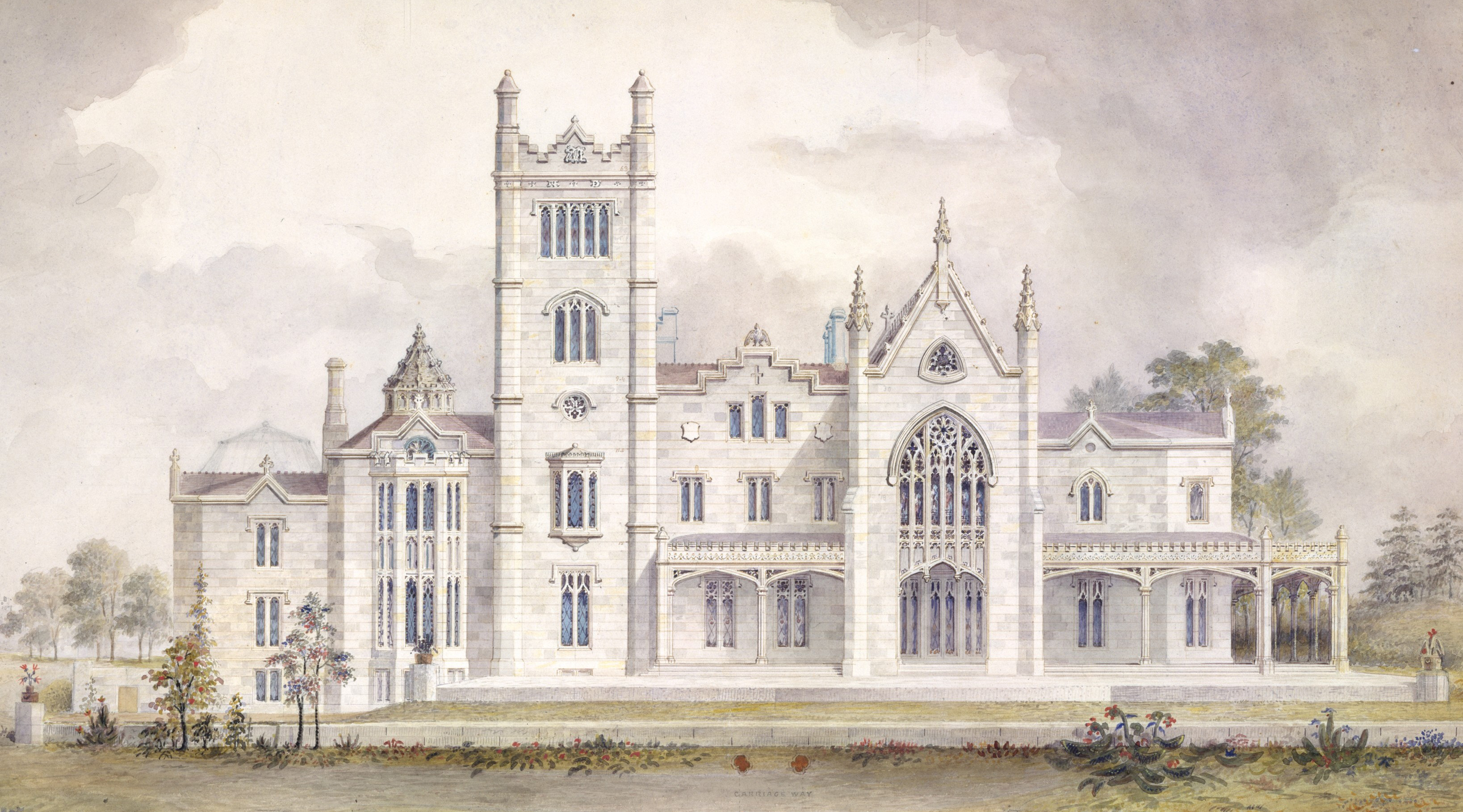 A circa 1865 sketch by Alexander Jackson Davis entitled "Lyndehurst for George Mierritt, Tarrytown, New York."