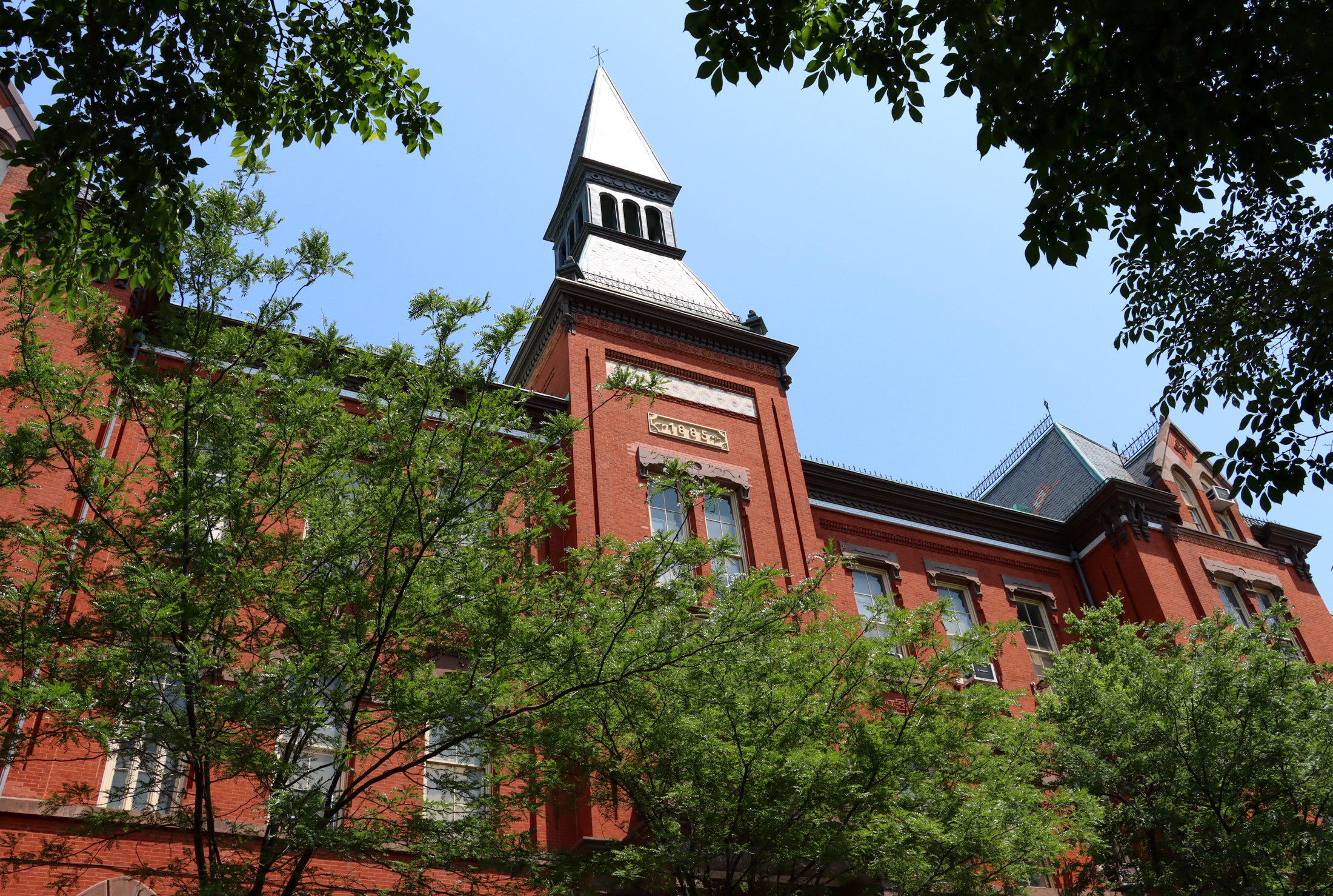 tower of girls high school showing 1885 date