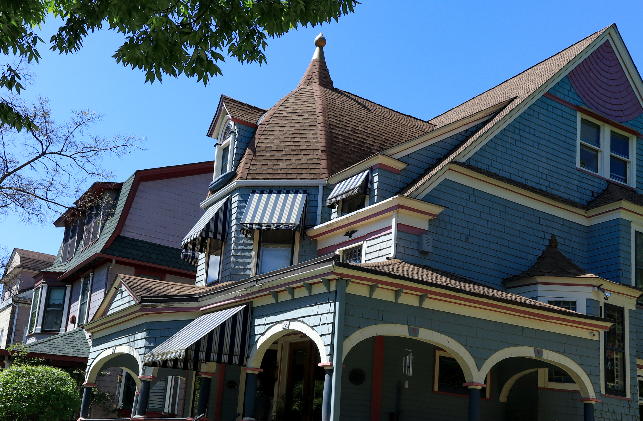 rooftops, dormers, and porches on houses