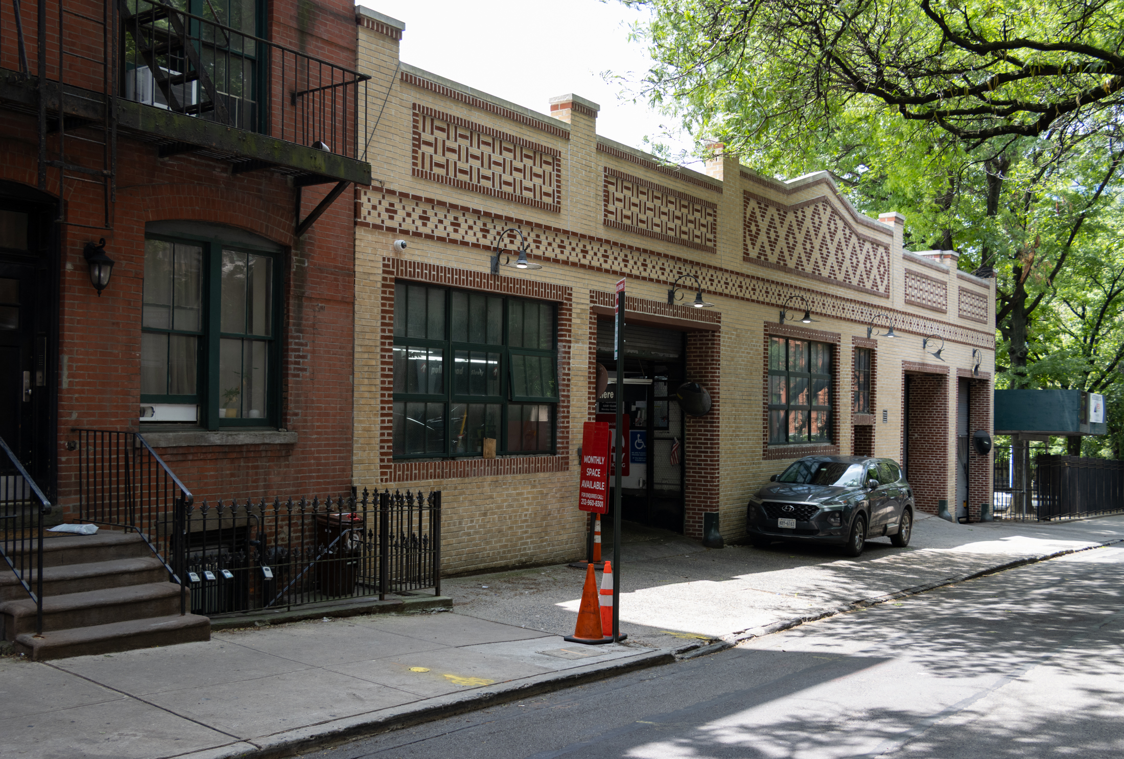 one-story brick garage building