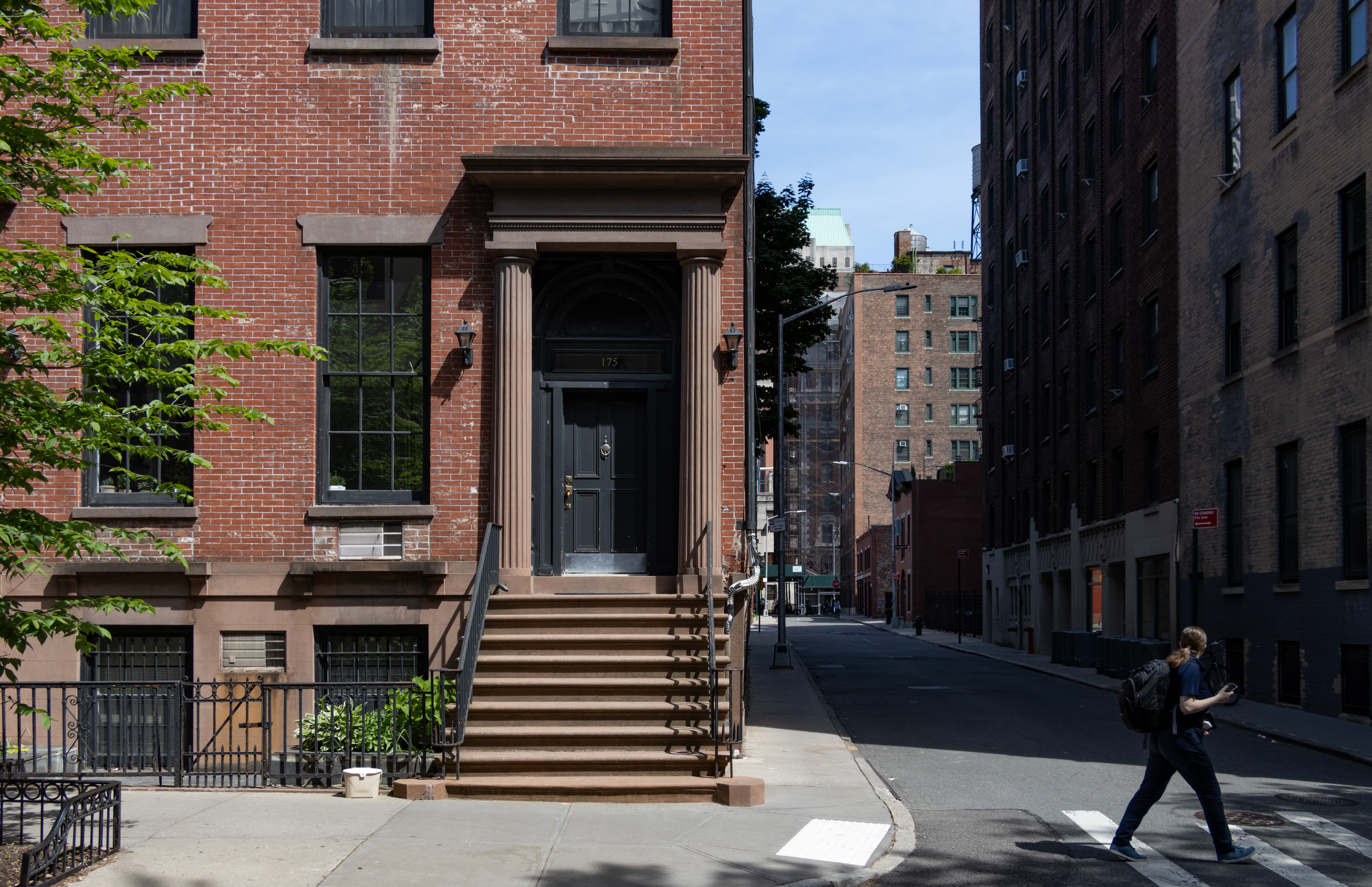 brooklyn - greek revival entry portico on a brick rowhouse in brooklyn heights