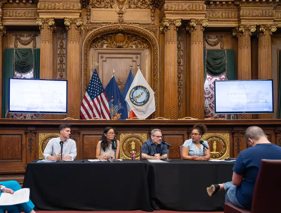 NYCEDC officials discuss redevelopment plans for the Brooklyn Marine Terminal.