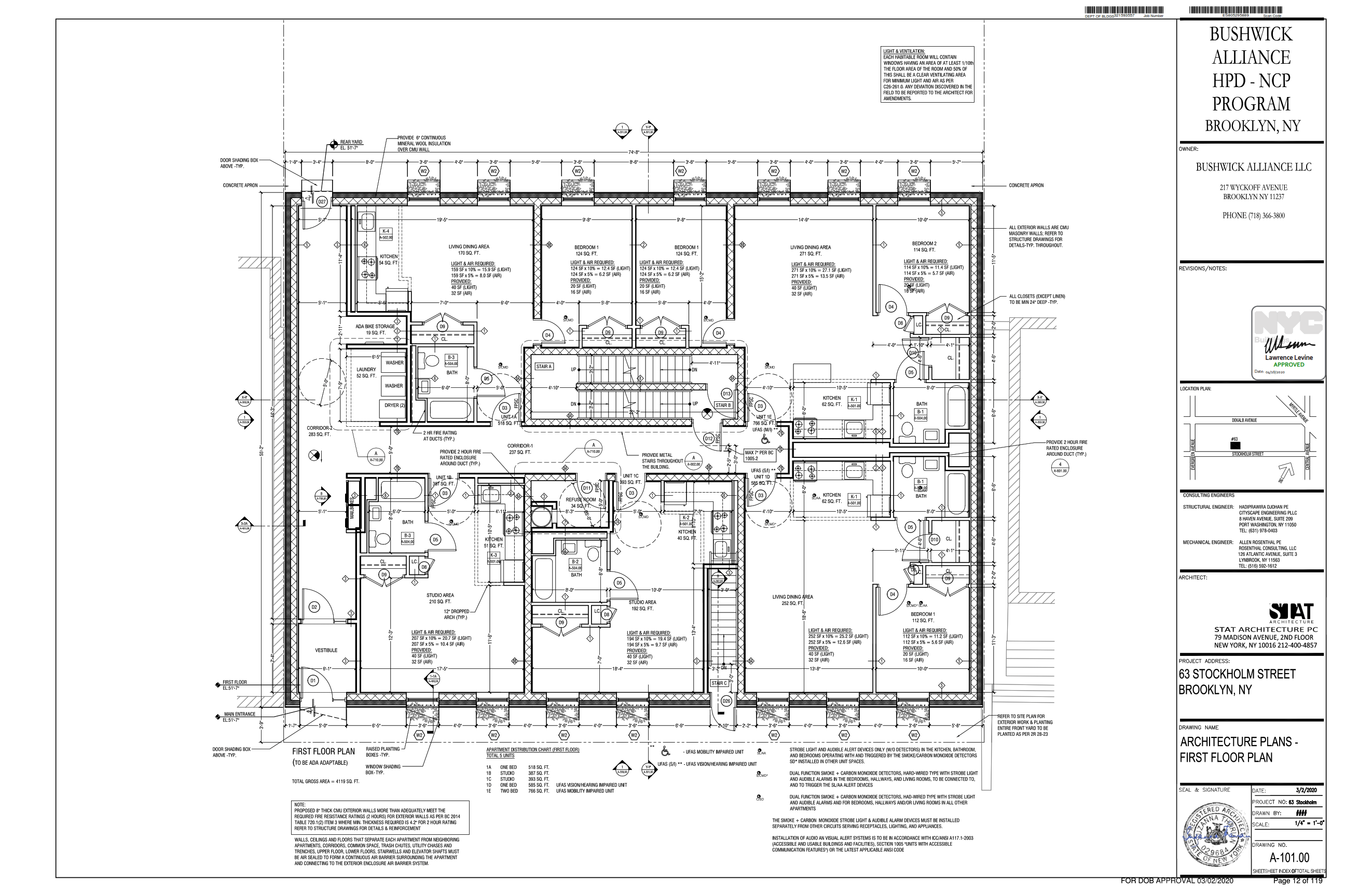 floor plan showing studio, one and two bedroom apartments