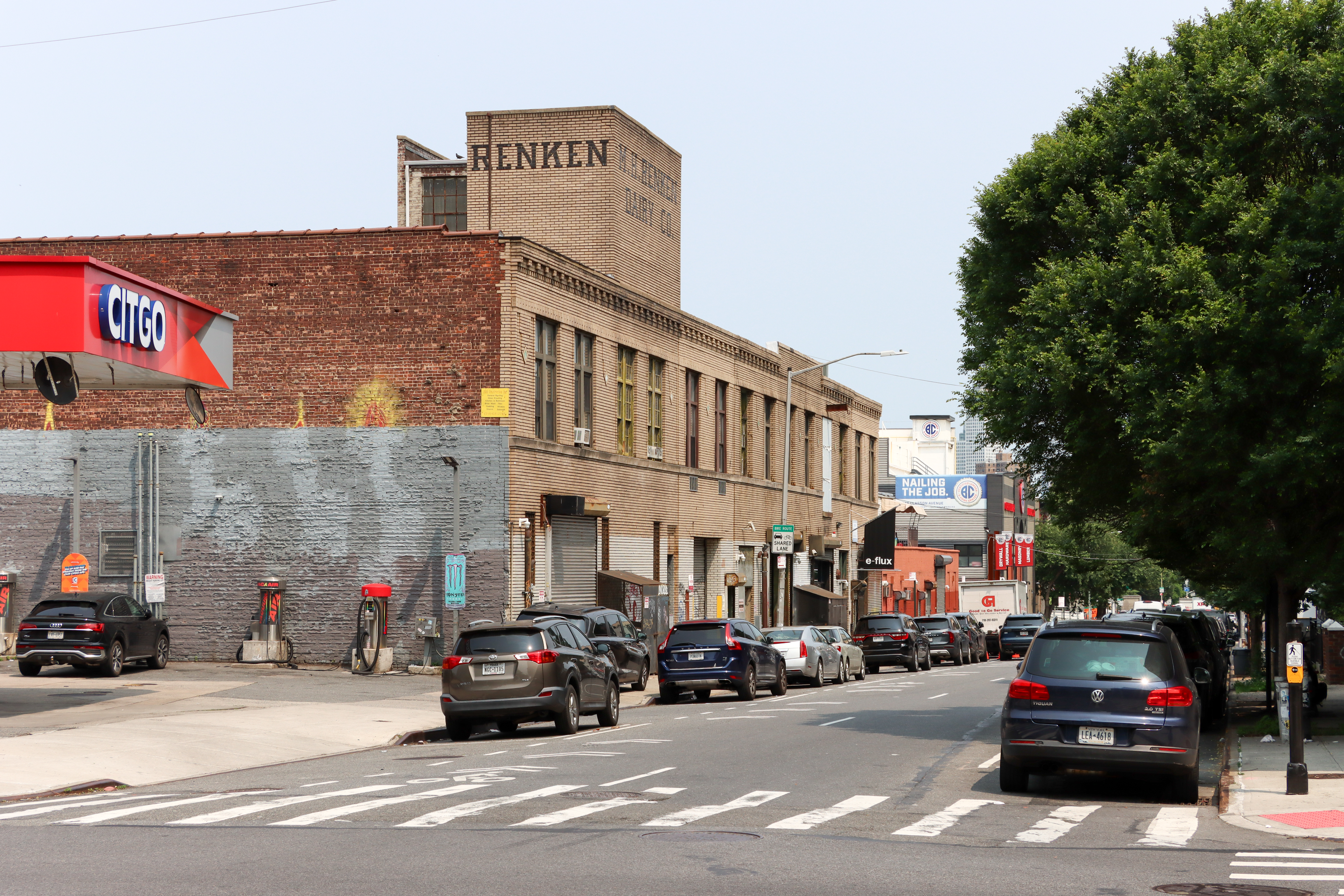 brooklyn - low scale brick building with renken dairy sign