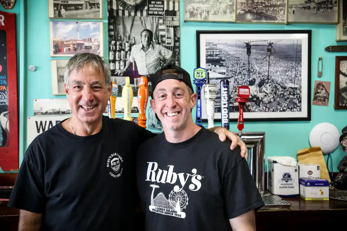 Michael Sarrel, manager of Ruby’s Bar & Grill, with his son Matthew. Sarrel helps run the longtime Coney Island staple alongside his wife, Melody.