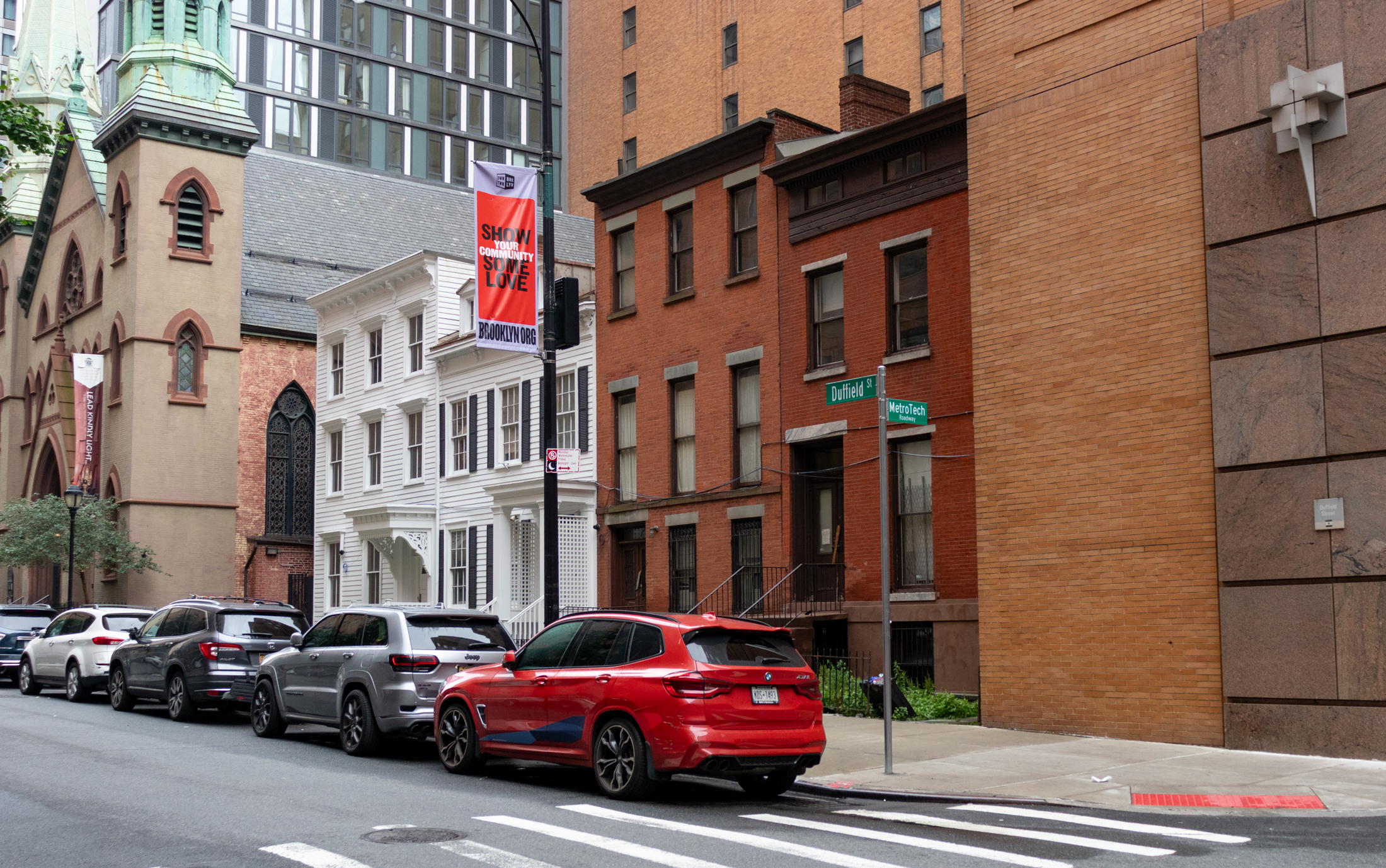 downtown brooklyn - row of low scale houses on duffield street