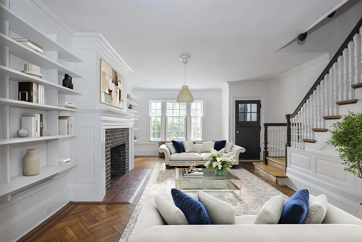 virtually staged living room with fireplace